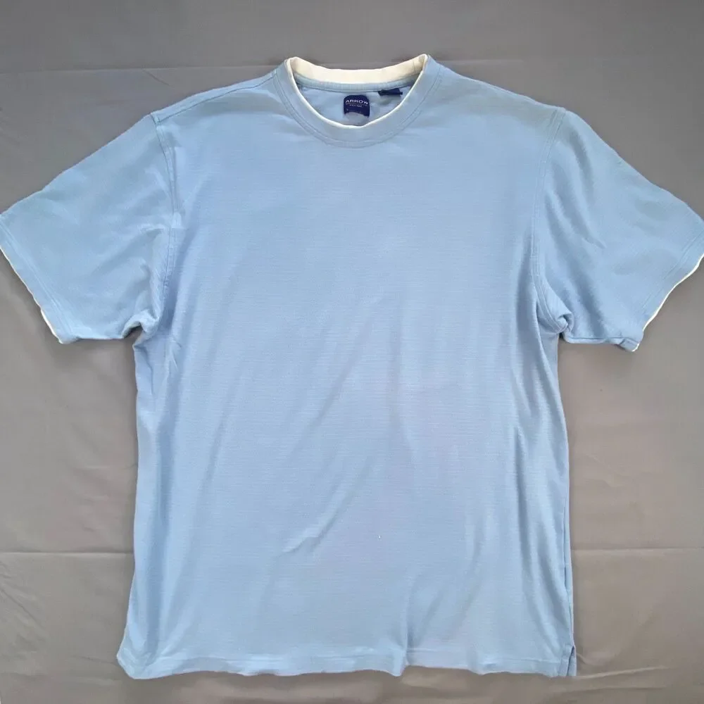Arrow Mens T Shirt Size L Large Blue Contrast Layered Crew Neck Short Sleeve